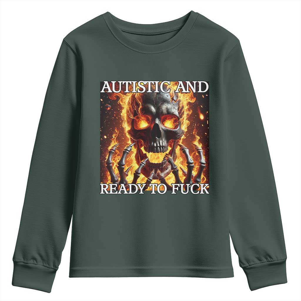 Funny Autistic Fire Skeleton Youth Sweatshirt Autism Humor Joke