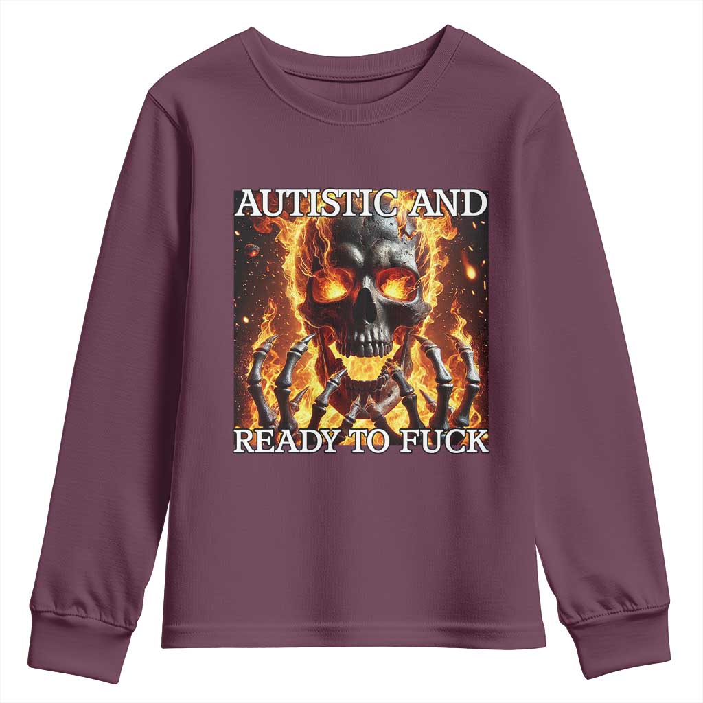 Funny Autistic Fire Skeleton Youth Sweatshirt Autism Humor Joke