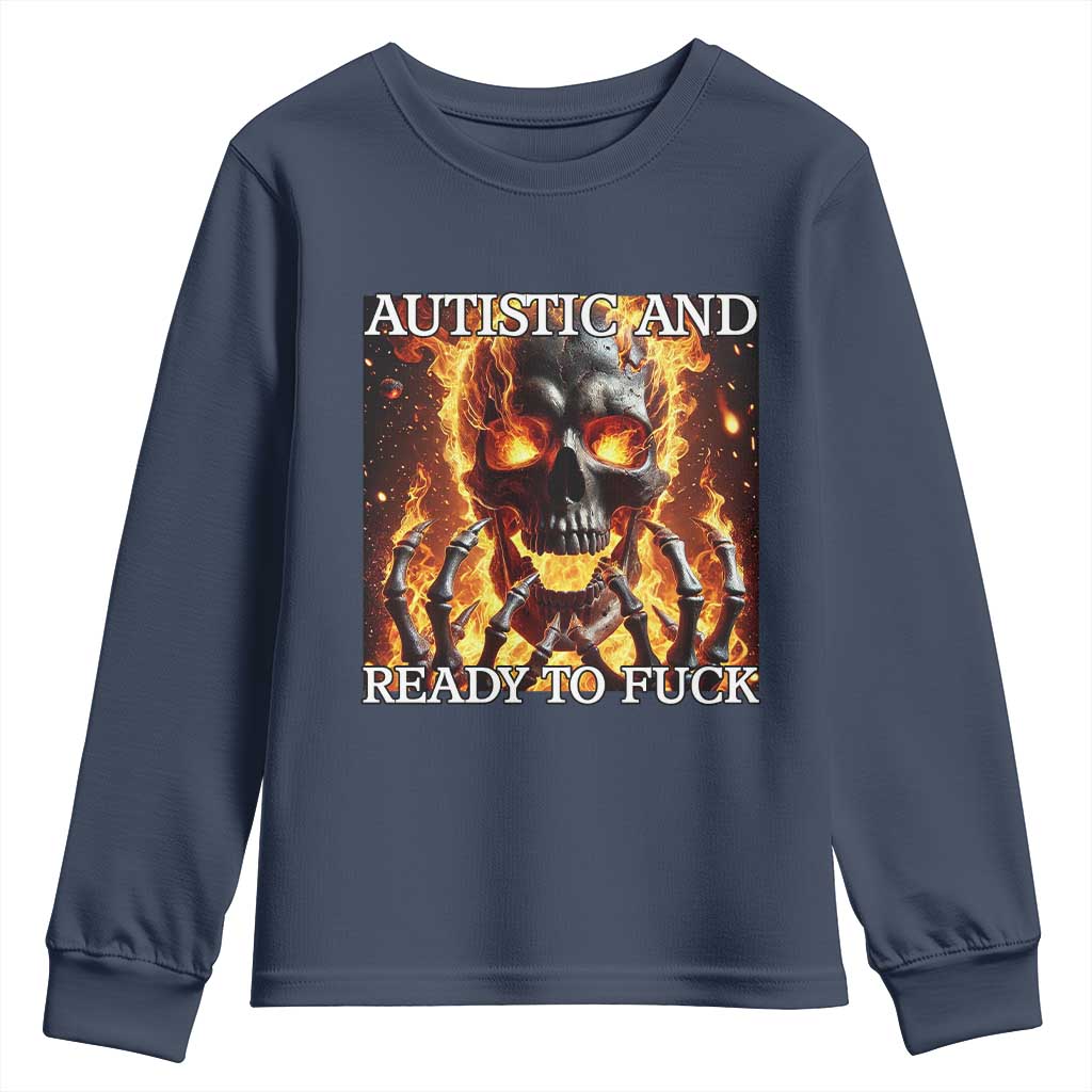 Funny Autistic Fire Skeleton Youth Sweatshirt Autism Humor Joke