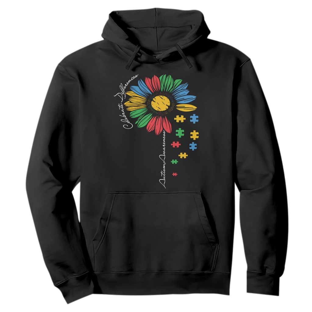 Autism Support Celebrate Differences Hoodie Sunflower Puzzle Pieces