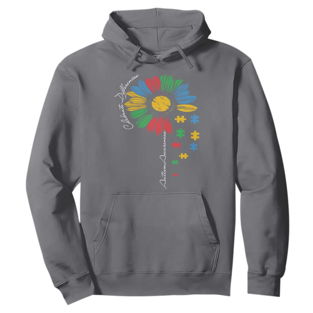 Autism Support Celebrate Differences Hoodie Sunflower Puzzle Pieces