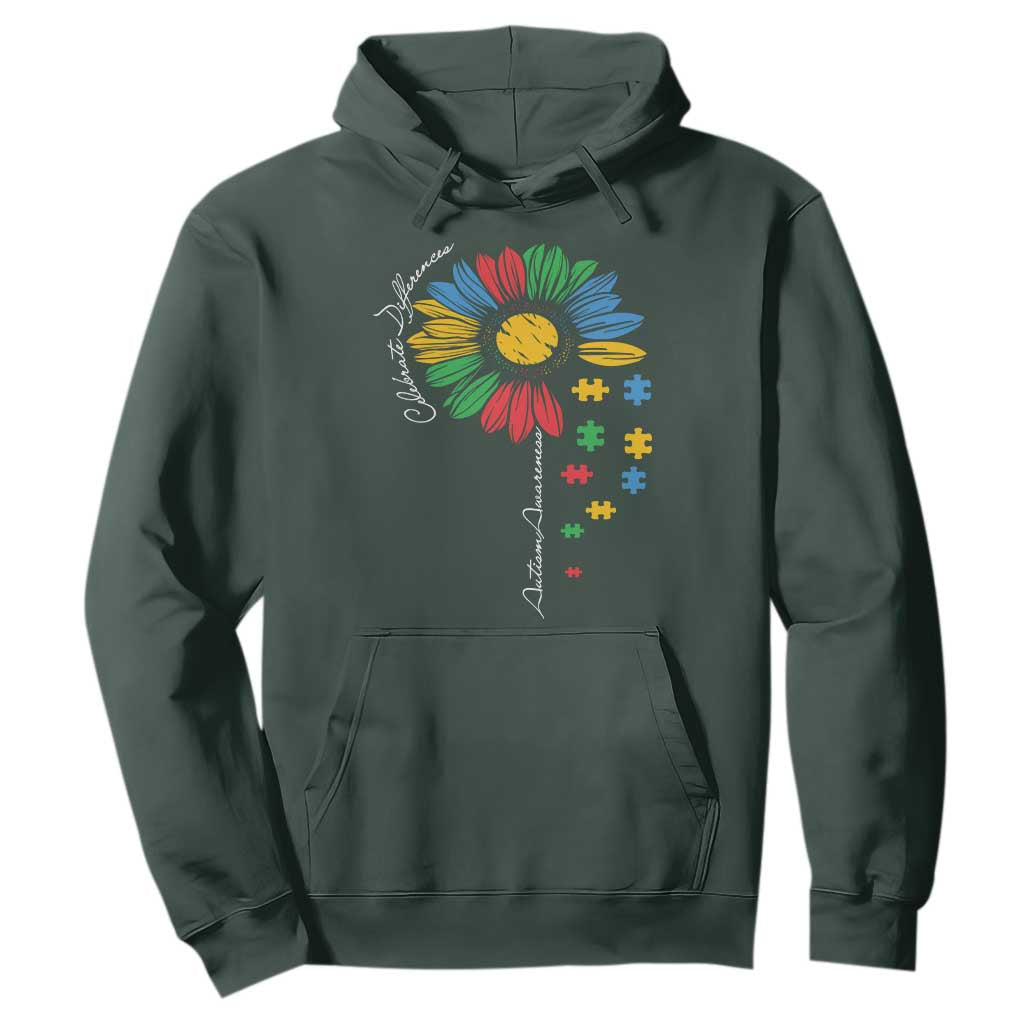 Autism Support Celebrate Differences Hoodie Sunflower Puzzle Pieces