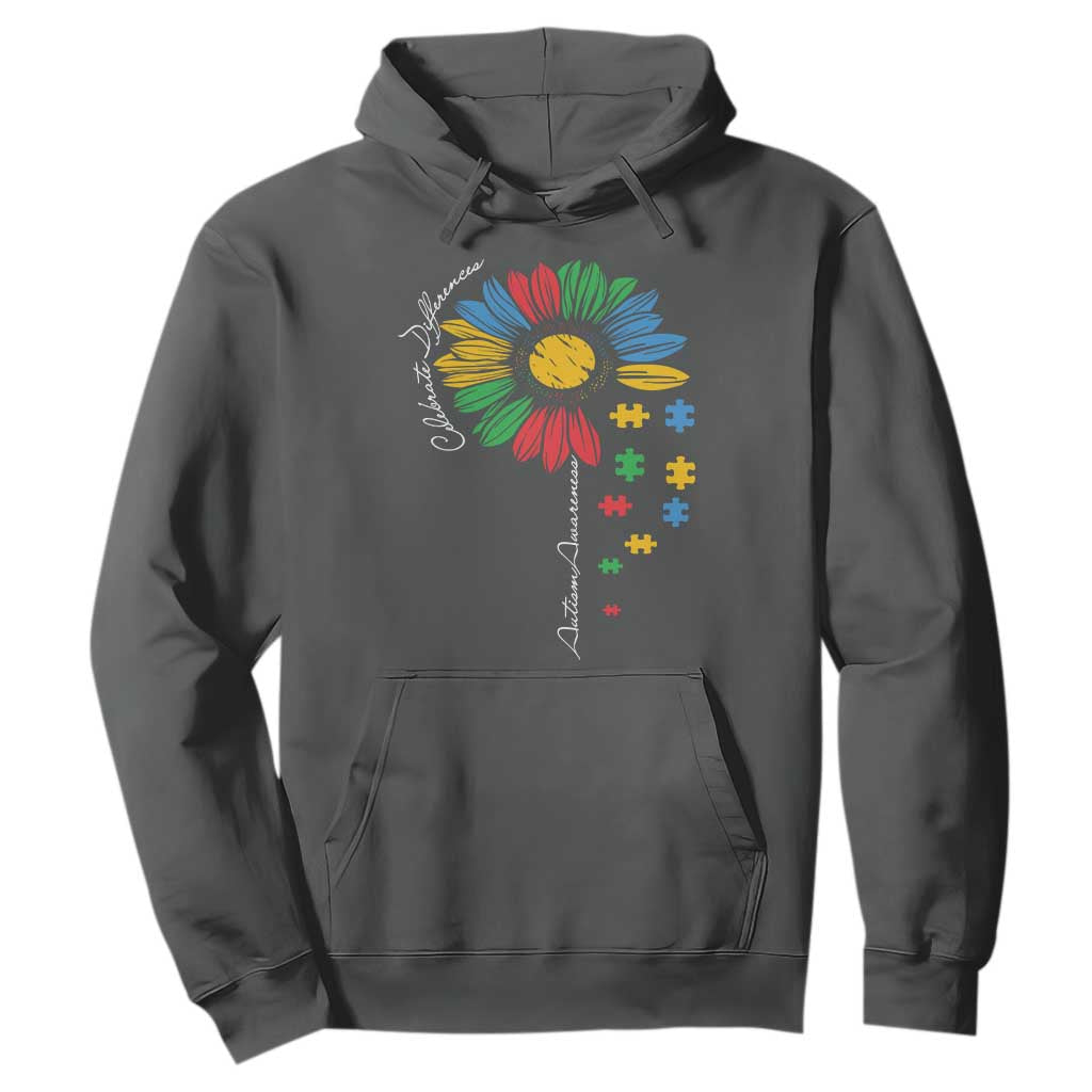Autism Support Celebrate Differences Hoodie Sunflower Puzzle Pieces