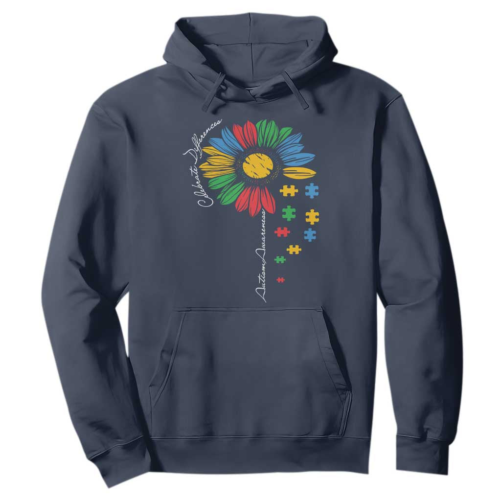 Autism Support Celebrate Differences Hoodie Sunflower Puzzle Pieces