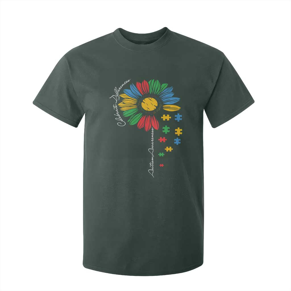 Autism Support Celebrate Differences T Shirt For Kid Sunflower Puzzle Pieces