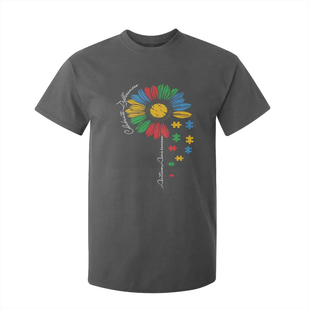 Autism Support Celebrate Differences T Shirt For Kid Sunflower Puzzle Pieces
