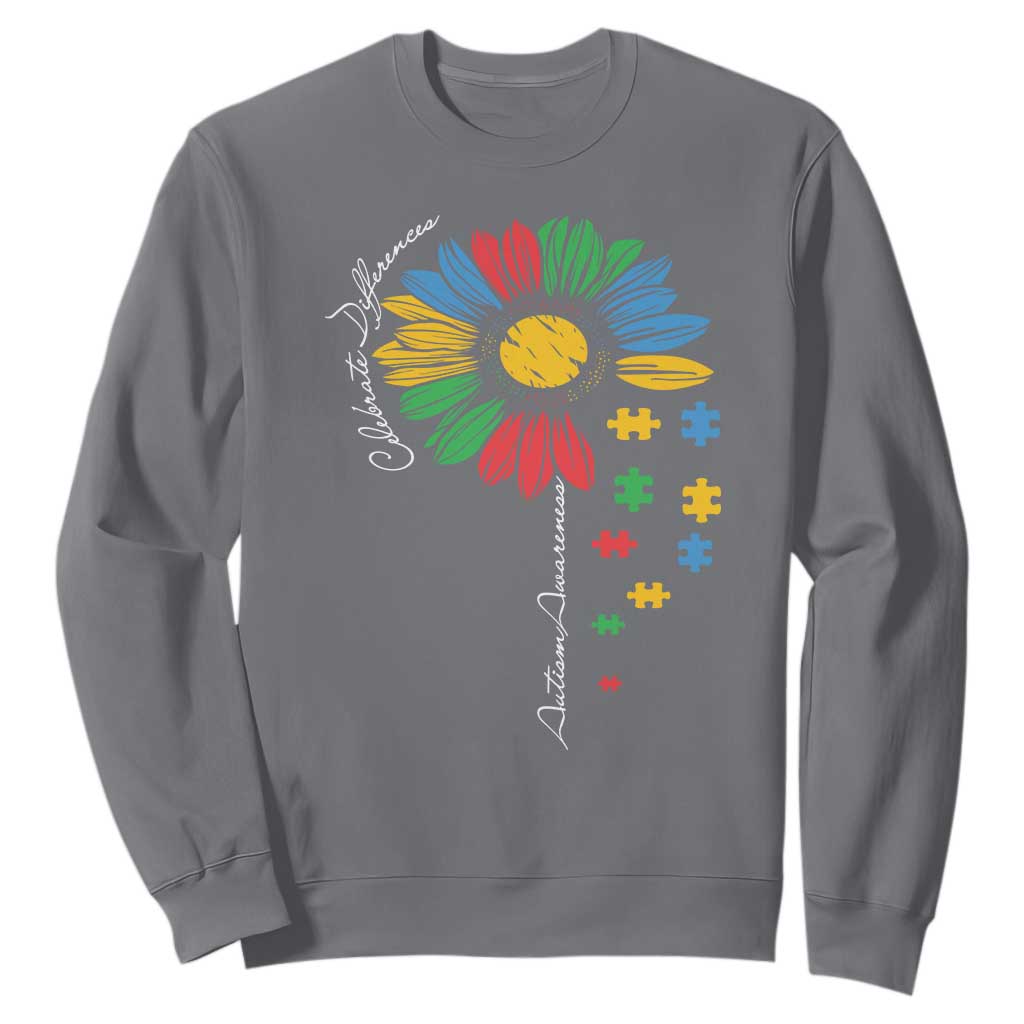 Autism Support Celebrate Differences Sweatshirt Sunflower Puzzle Pieces
