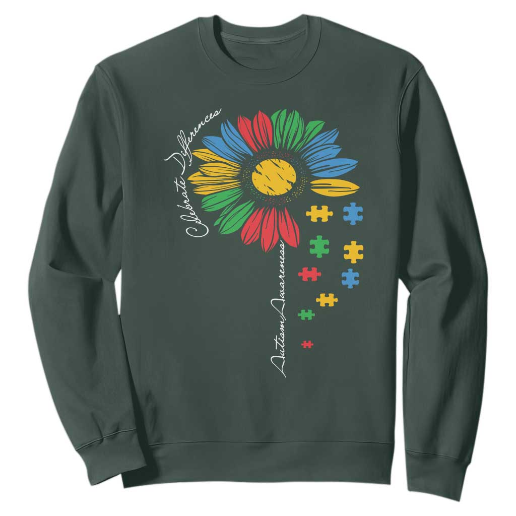 Autism Support Celebrate Differences Sweatshirt Sunflower Puzzle Pieces