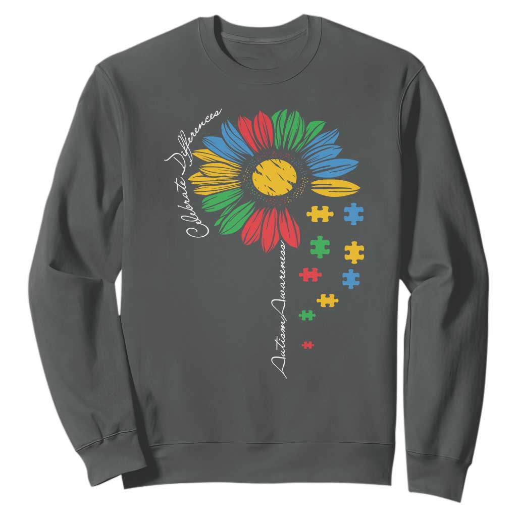 Autism Support Celebrate Differences Sweatshirt Sunflower Puzzle Pieces