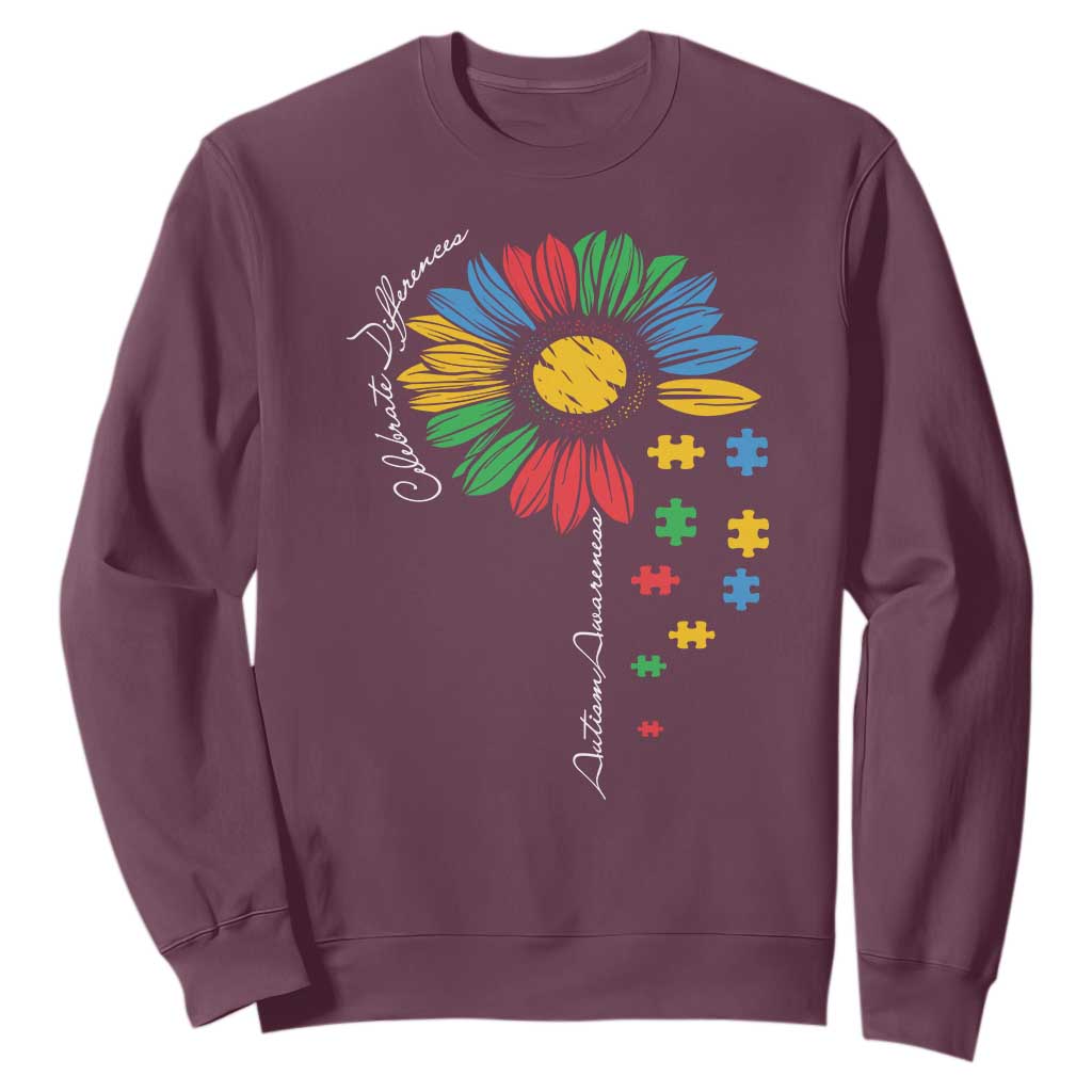 Autism Support Celebrate Differences Sweatshirt Sunflower Puzzle Pieces