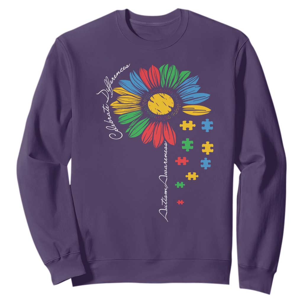 Autism Support Celebrate Differences Sweatshirt Sunflower Puzzle Pieces