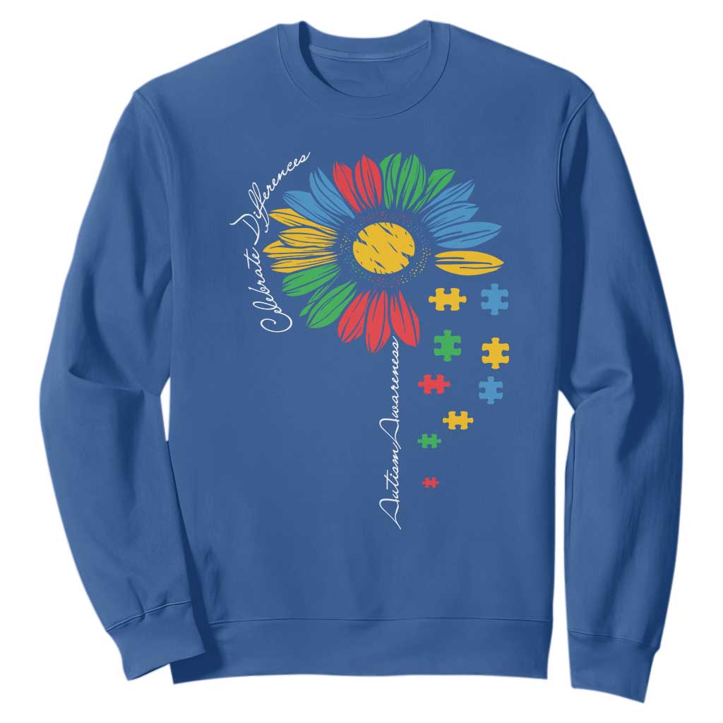 Autism Support Celebrate Differences Sweatshirt Sunflower Puzzle Pieces