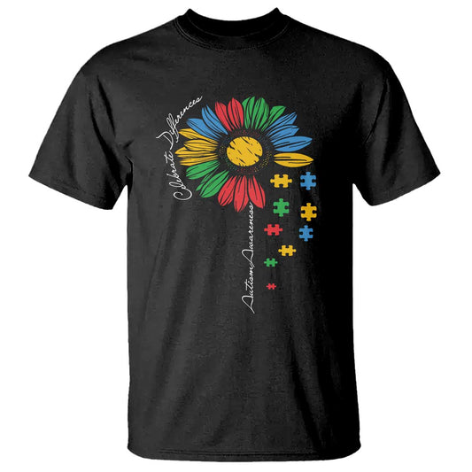 Autism Support Celebrate Differences T Shirt Sunflower Puzzle Pieces