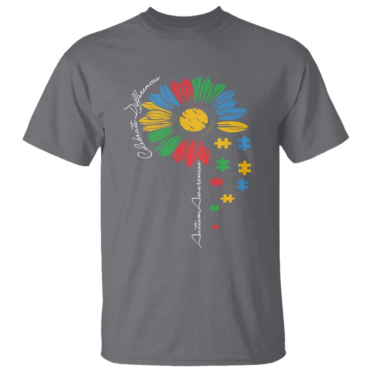 Autism Support Celebrate Differences T Shirt Sunflower Puzzle Pieces