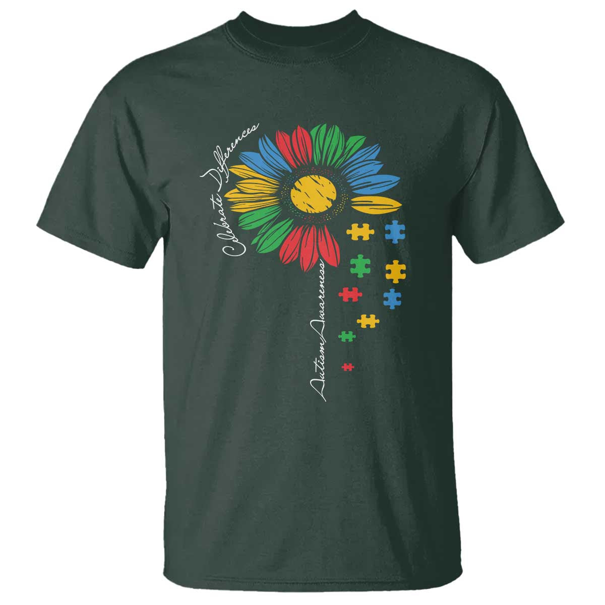 Autism Support Celebrate Differences T Shirt Sunflower Puzzle Pieces