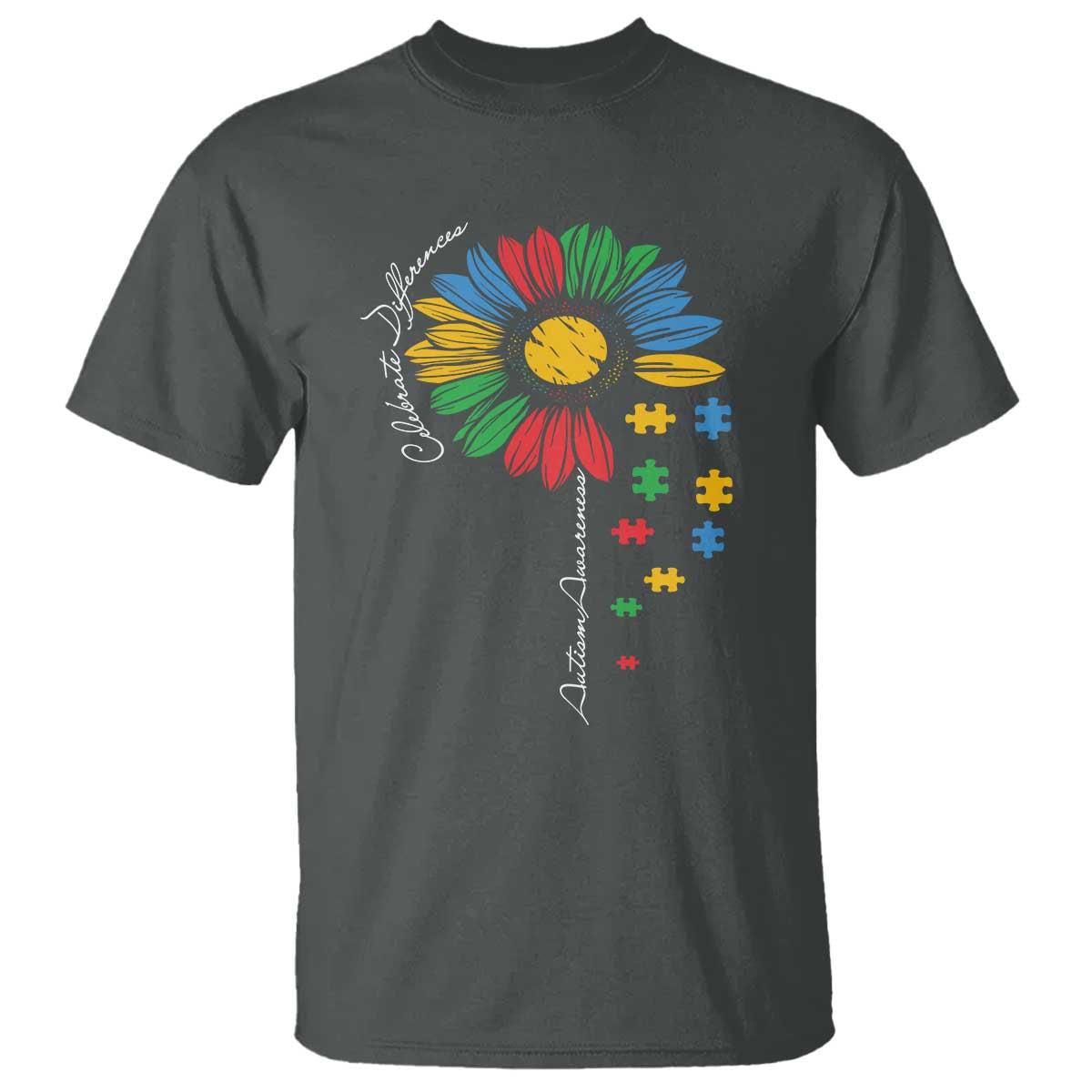 Autism Support Celebrate Differences T Shirt Sunflower Puzzle Pieces