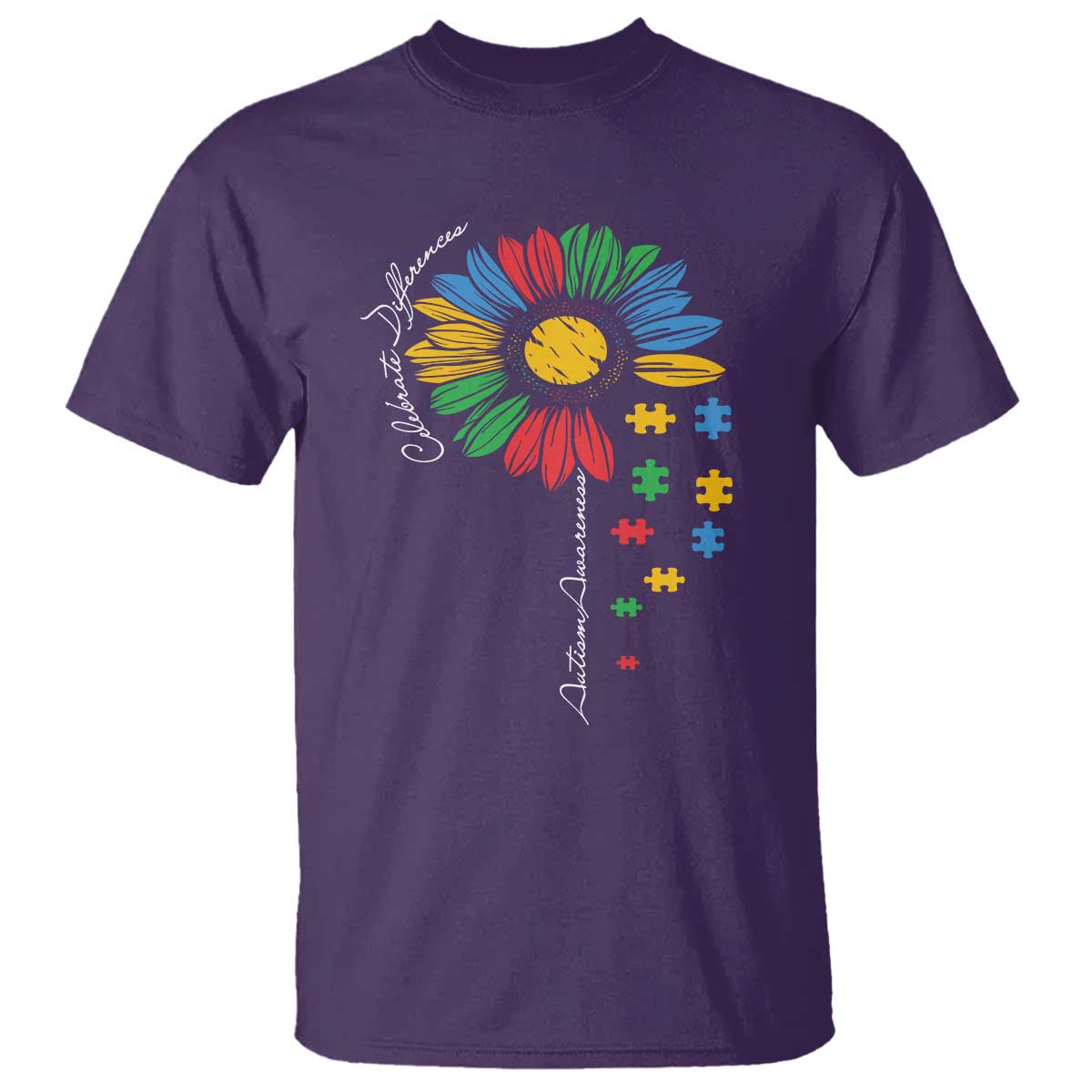 Autism Support Celebrate Differences T Shirt Sunflower Puzzle Pieces