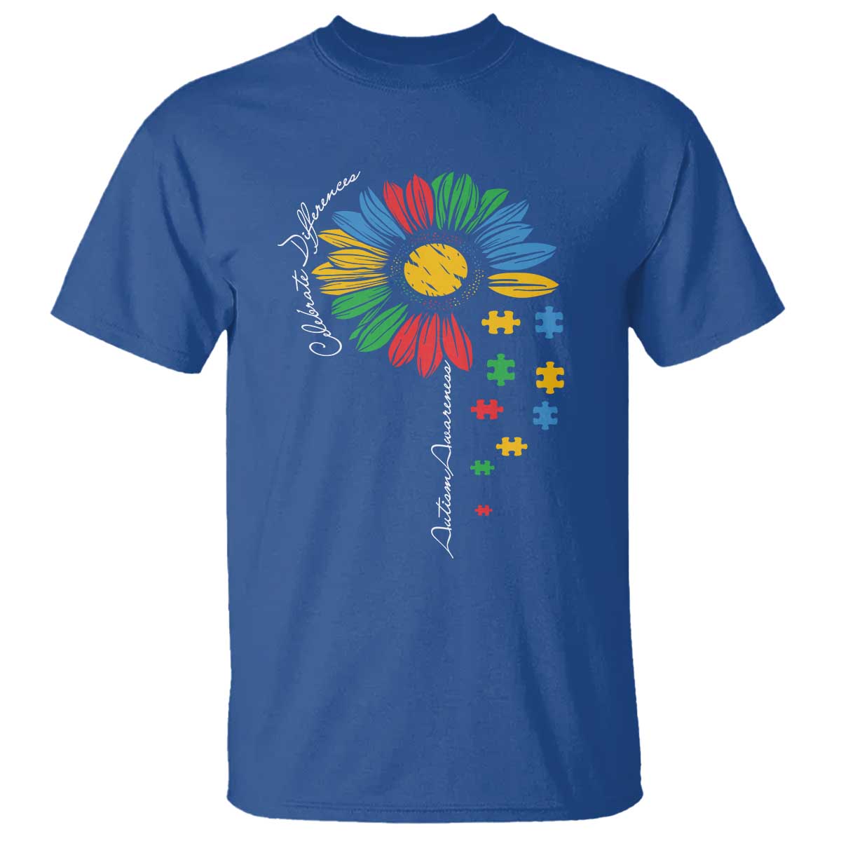 Autism Support Celebrate Differences T Shirt Sunflower Puzzle Pieces
