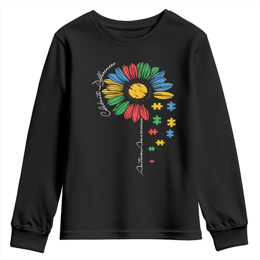 Autism Support Celebrate Differences Youth Sweatshirt Sunflower Puzzle Pieces