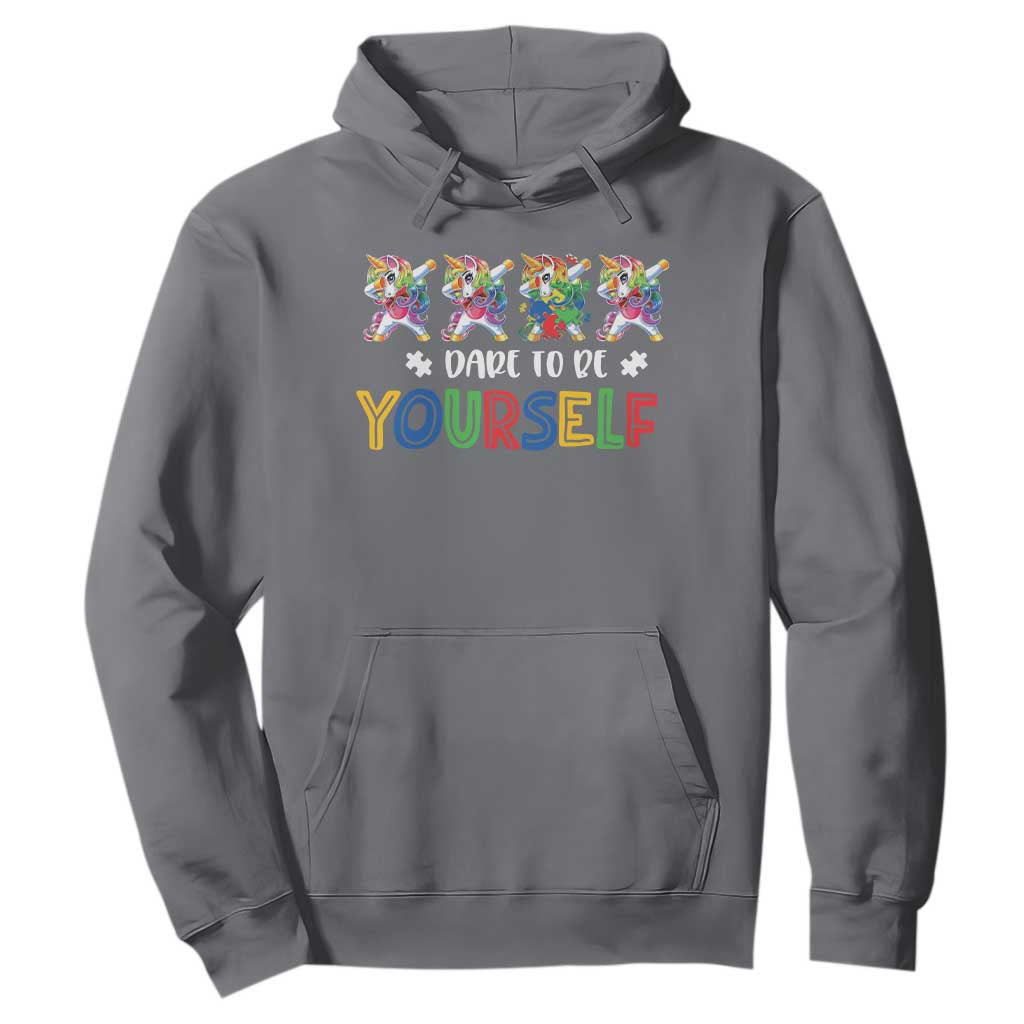 Funny Autism Support Dare To Be Yourself Hoodie Dabbing Unicorn