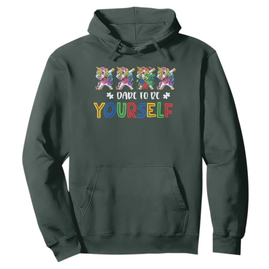 Funny Autism Support Dare To Be Yourself Hoodie Dabbing Unicorn
