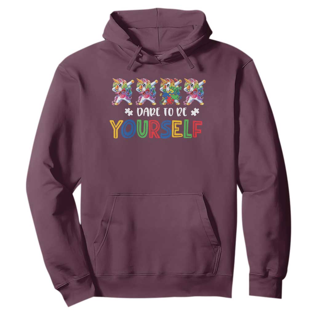 Funny Autism Support Dare To Be Yourself Hoodie Dabbing Unicorn