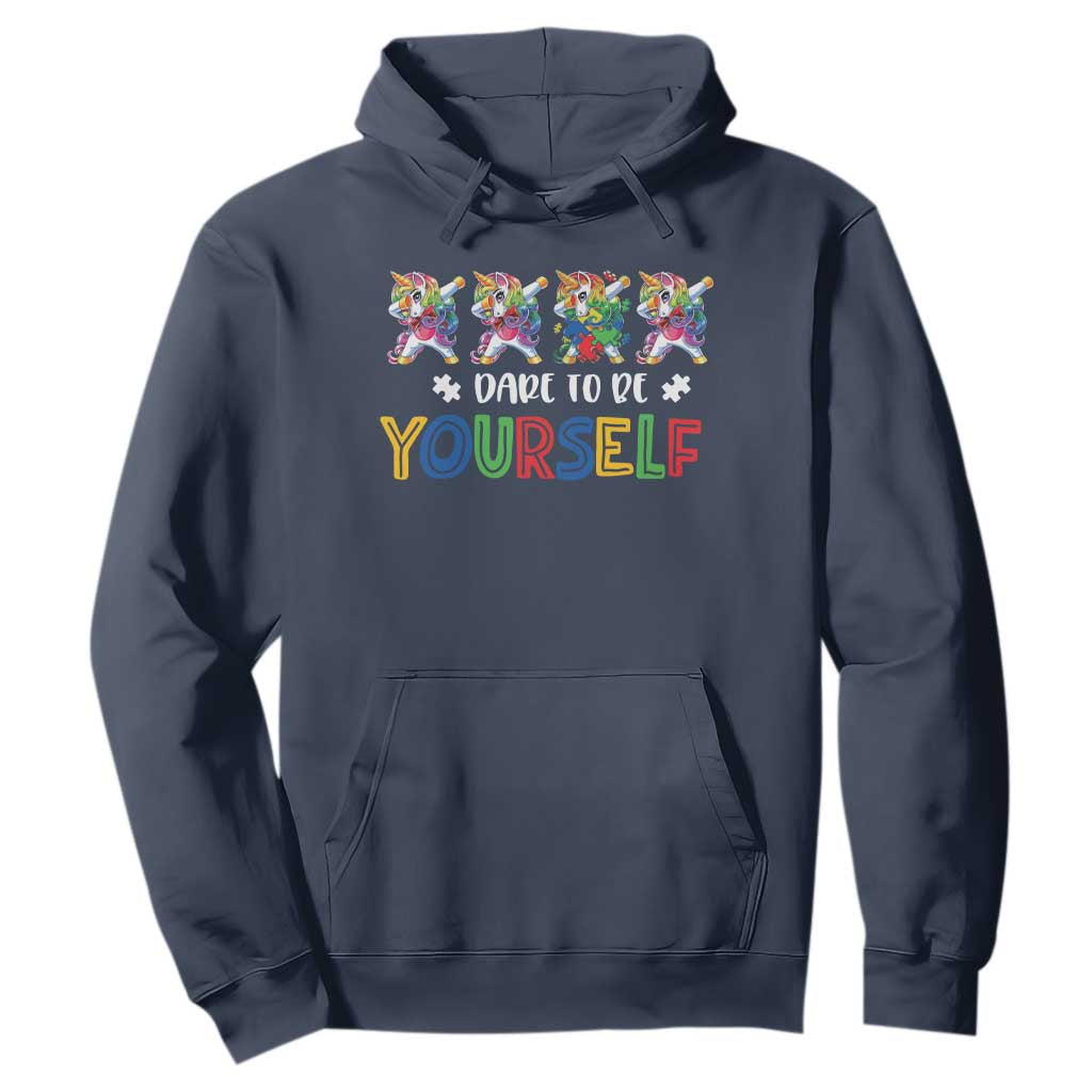 Funny Autism Support Dare To Be Yourself Hoodie Dabbing Unicorn