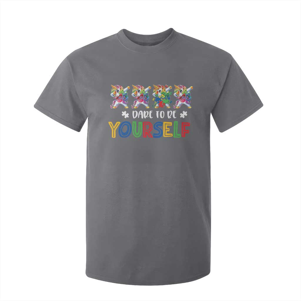 Funny Autism Support Dare To Be Yourself T Shirt For Kid Dabbing Unicorn