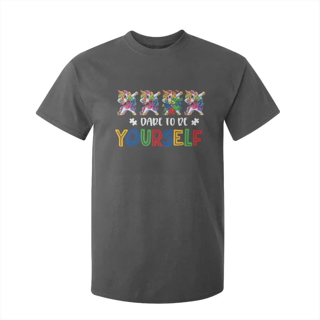 Funny Autism Support Dare To Be Yourself T Shirt For Kid Dabbing Unicorn