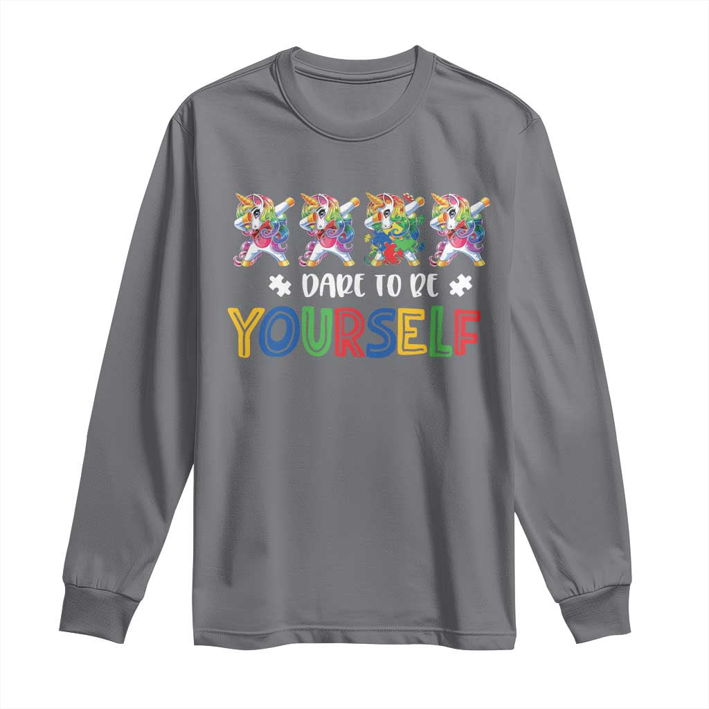 Funny Autism Support Dare To Be Yourself Long Sleeve Shirt Dabbing Unicorn