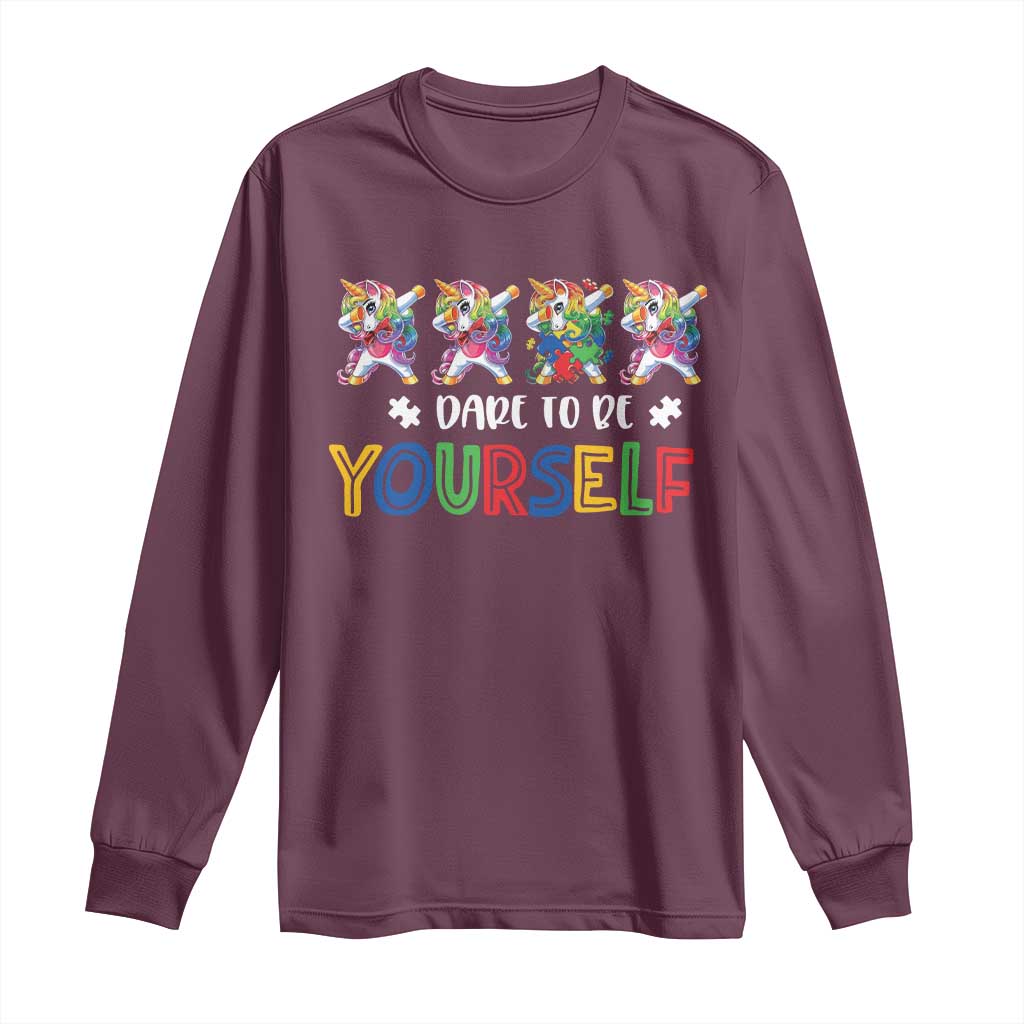 Funny Autism Support Dare To Be Yourself Long Sleeve Shirt Dabbing Unicorn