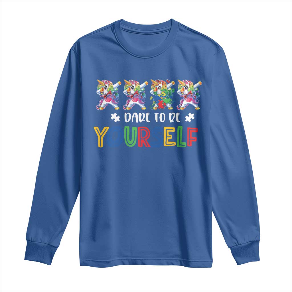 Funny Autism Support Dare To Be Yourself Long Sleeve Shirt Dabbing Unicorn