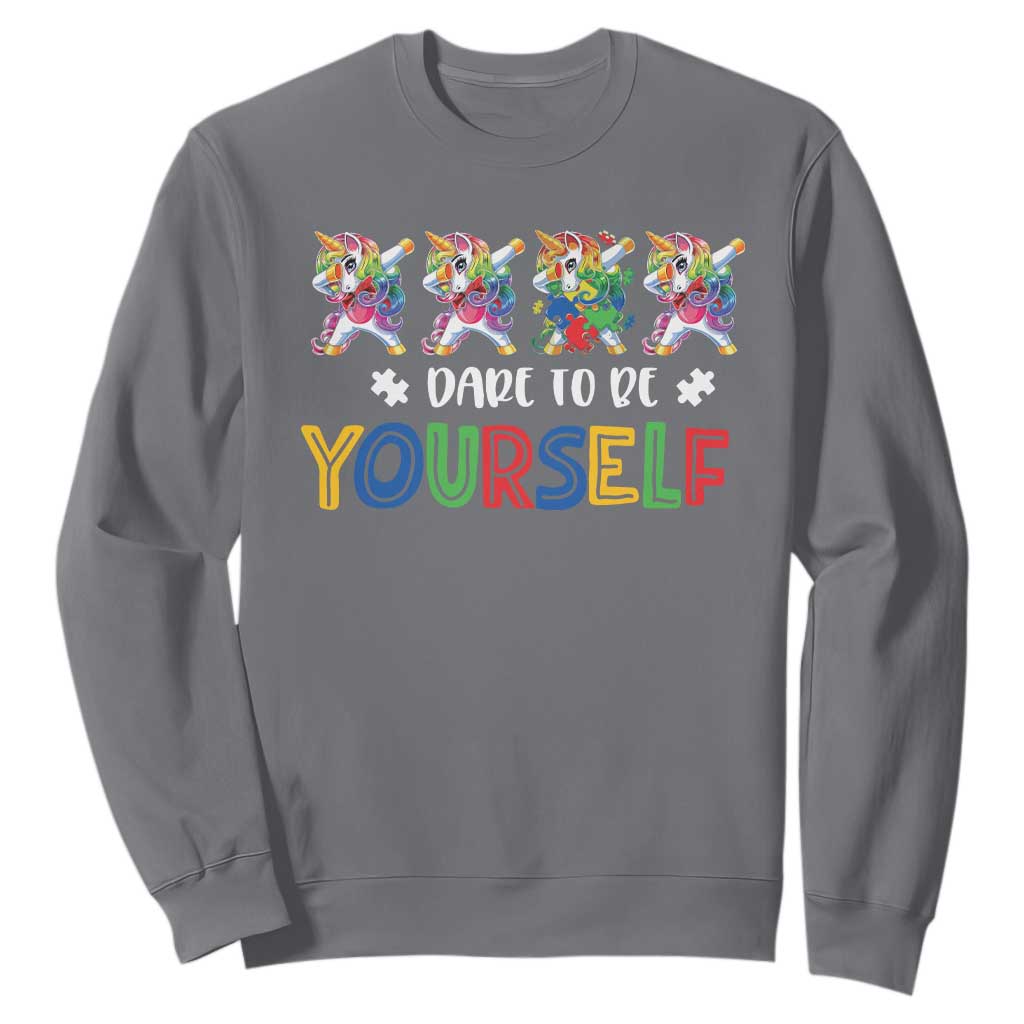 Funny Autism Support Dare To Be Yourself Sweatshirt Dabbing Unicorn