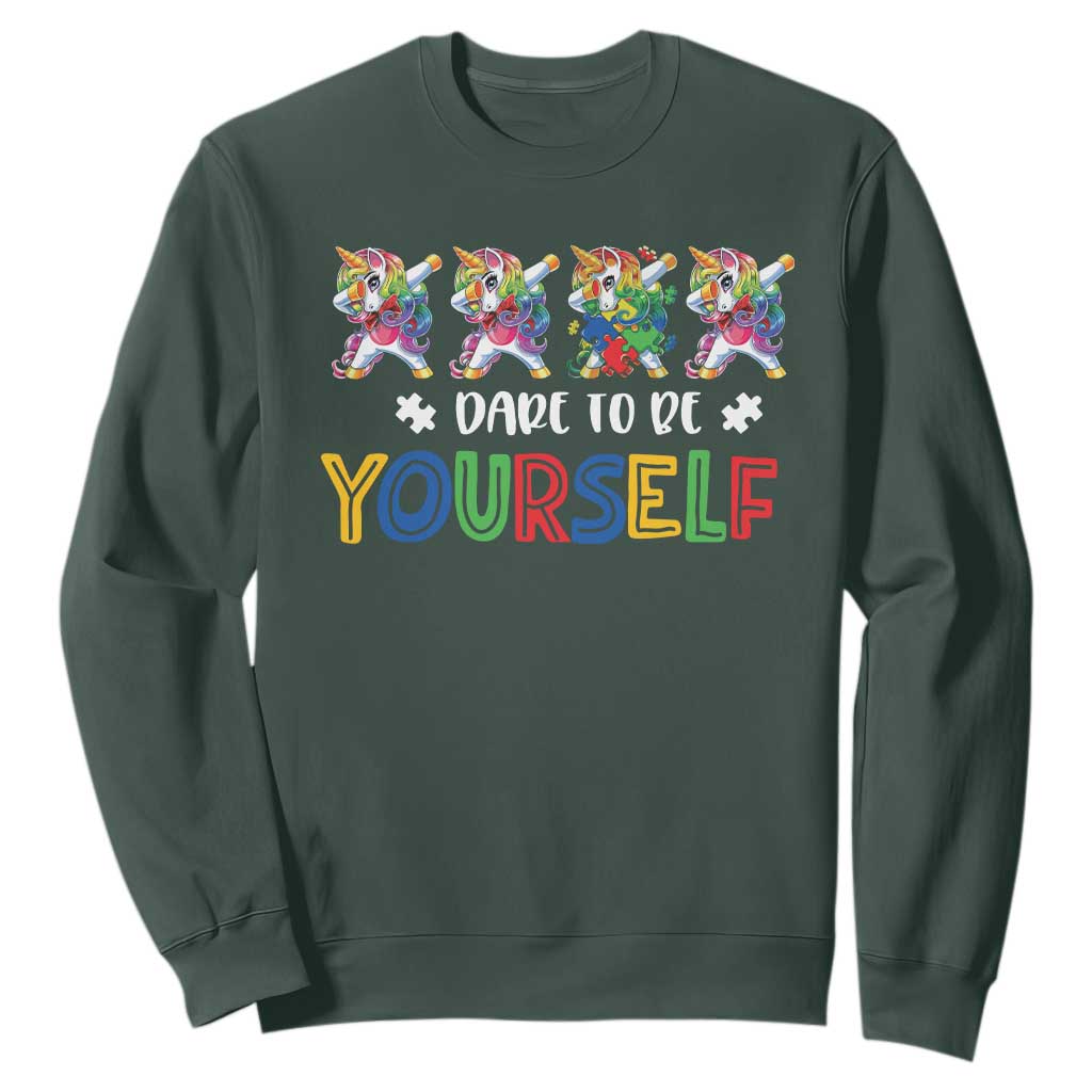 Funny Autism Support Dare To Be Yourself Sweatshirt Dabbing Unicorn