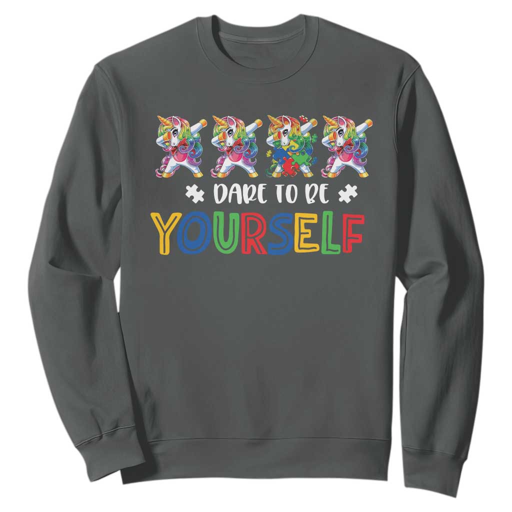 Funny Autism Support Dare To Be Yourself Sweatshirt Dabbing Unicorn