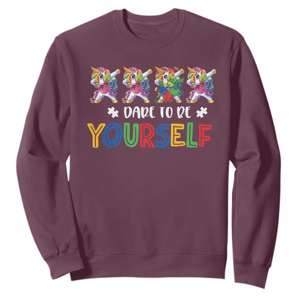 Funny Autism Support Dare To Be Yourself Sweatshirt Dabbing Unicorn