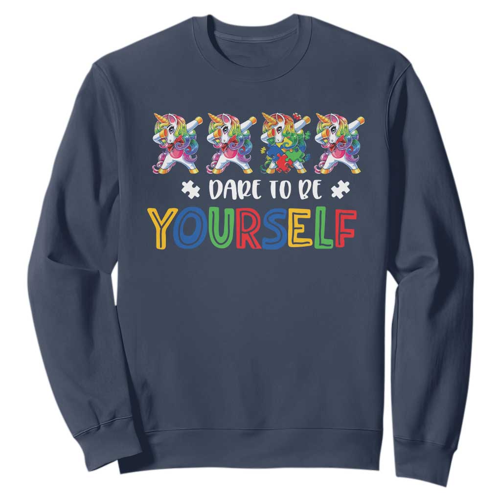 Funny Autism Support Dare To Be Yourself Sweatshirt Dabbing Unicorn