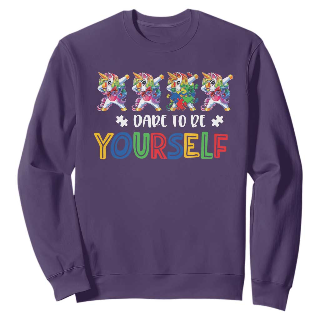 Funny Autism Support Dare To Be Yourself Sweatshirt Dabbing Unicorn