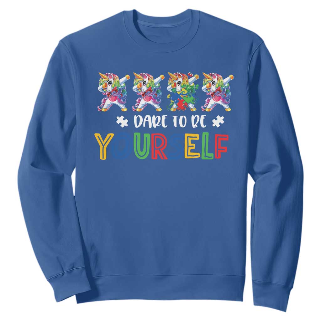 Funny Autism Support Dare To Be Yourself Sweatshirt Dabbing Unicorn
