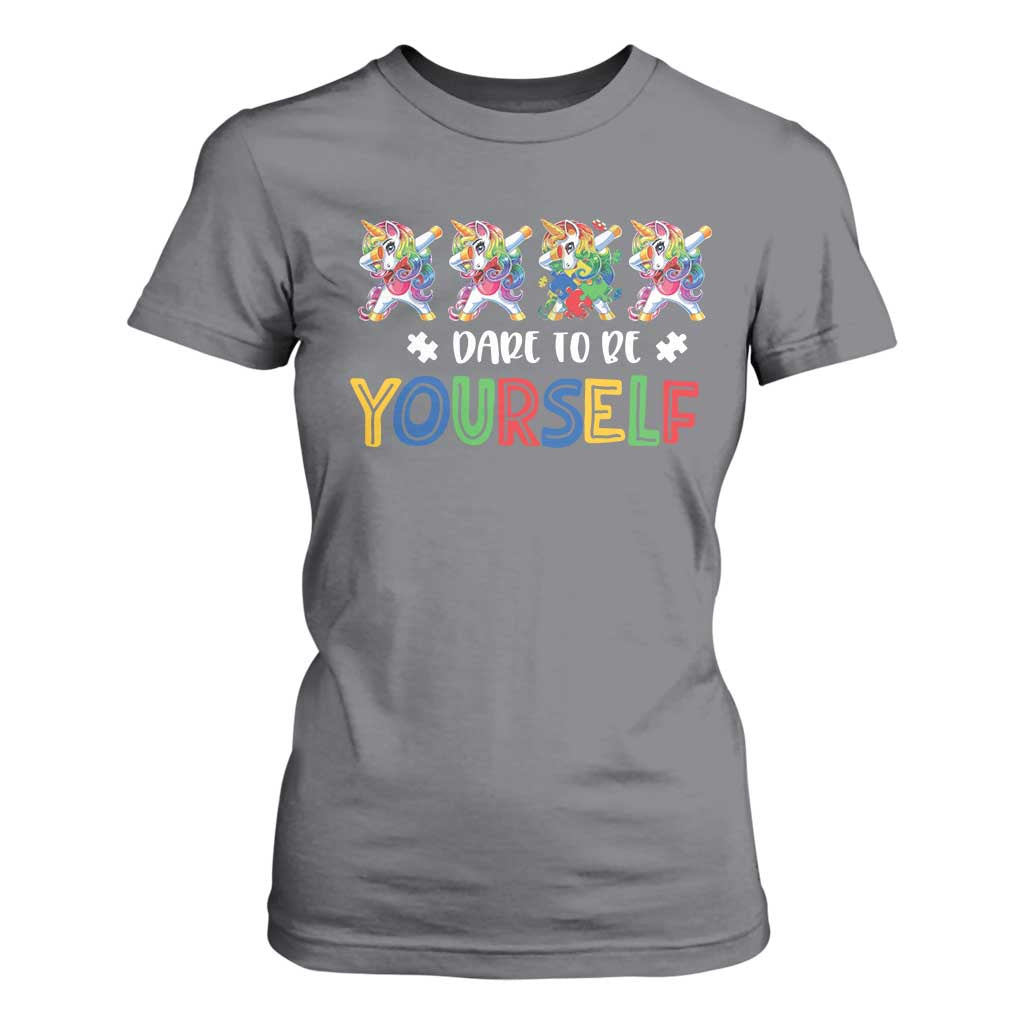Funny Autism Support Dare To Be Yourself T Shirt For Women Dabbing Unicorn
