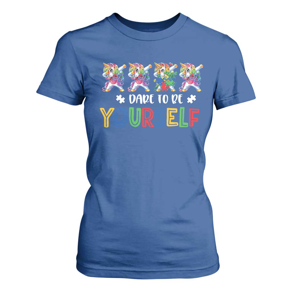 Funny Autism Support Dare To Be Yourself T Shirt For Women Dabbing Unicorn