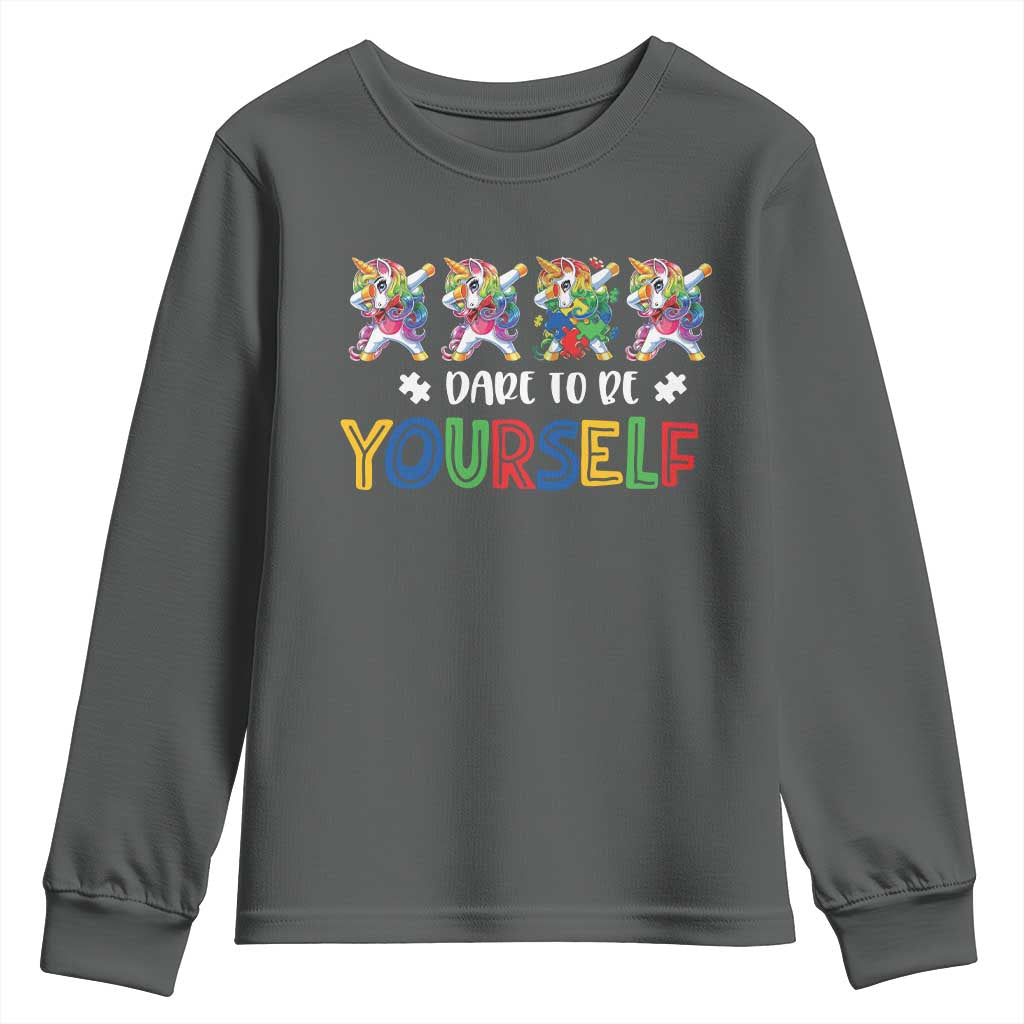Funny Autism Support Dare To Be Yourself Youth Sweatshirt Dabbing Unicorn