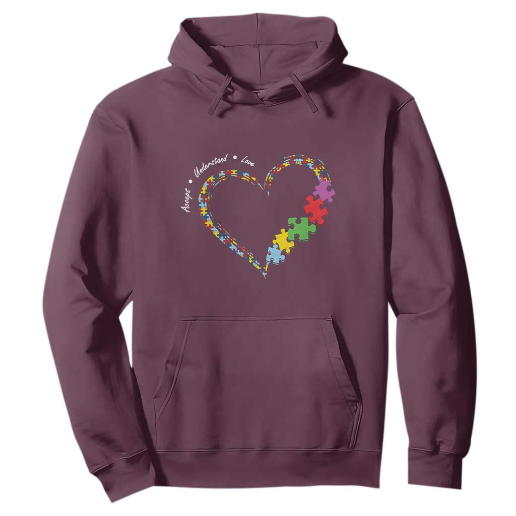 Autism Support Accept Understand Love Hoodie Love Heart Puzzle Pieces