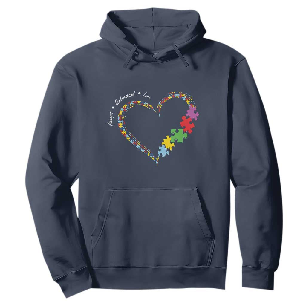 Autism Support Accept Understand Love Hoodie Love Heart Puzzle Pieces