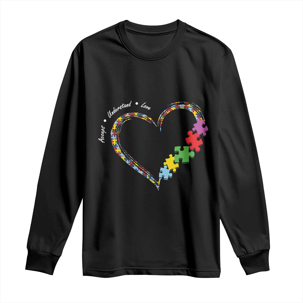 Autism Support Accept Understand Love Long Sleeve Shirt Love Heart Puzzle Pieces