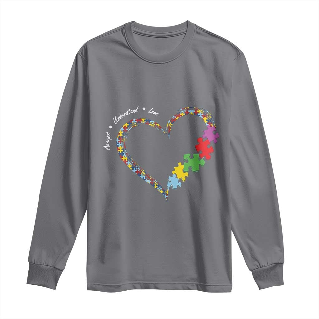 Autism Support Accept Understand Love Long Sleeve Shirt Love Heart Puzzle Pieces