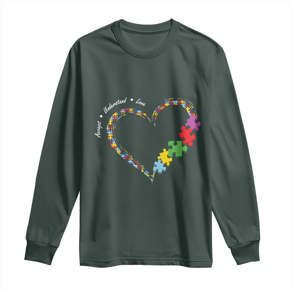Autism Support Accept Understand Love Long Sleeve Shirt Love Heart Puzzle Pieces