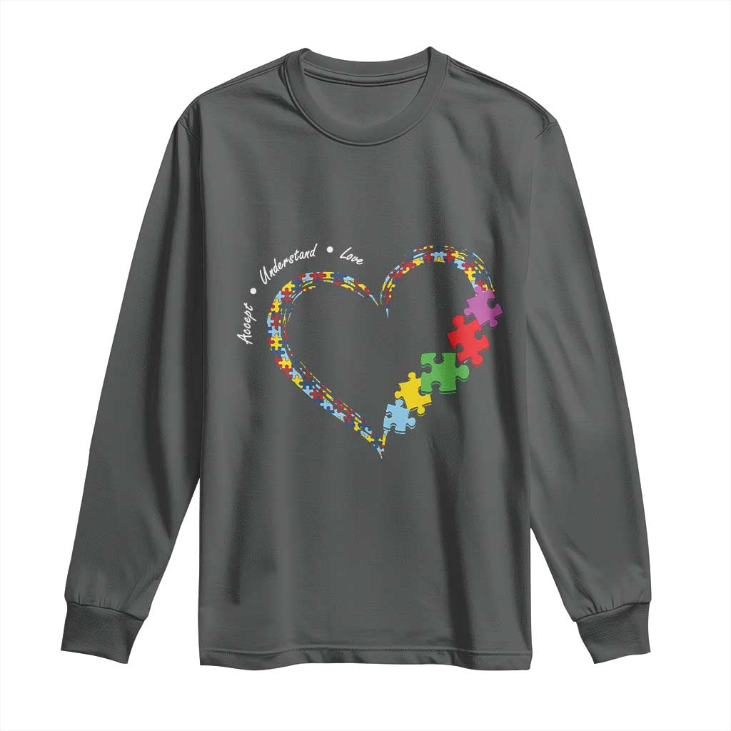 Autism Support Accept Understand Love Long Sleeve Shirt Love Heart Puzzle Pieces