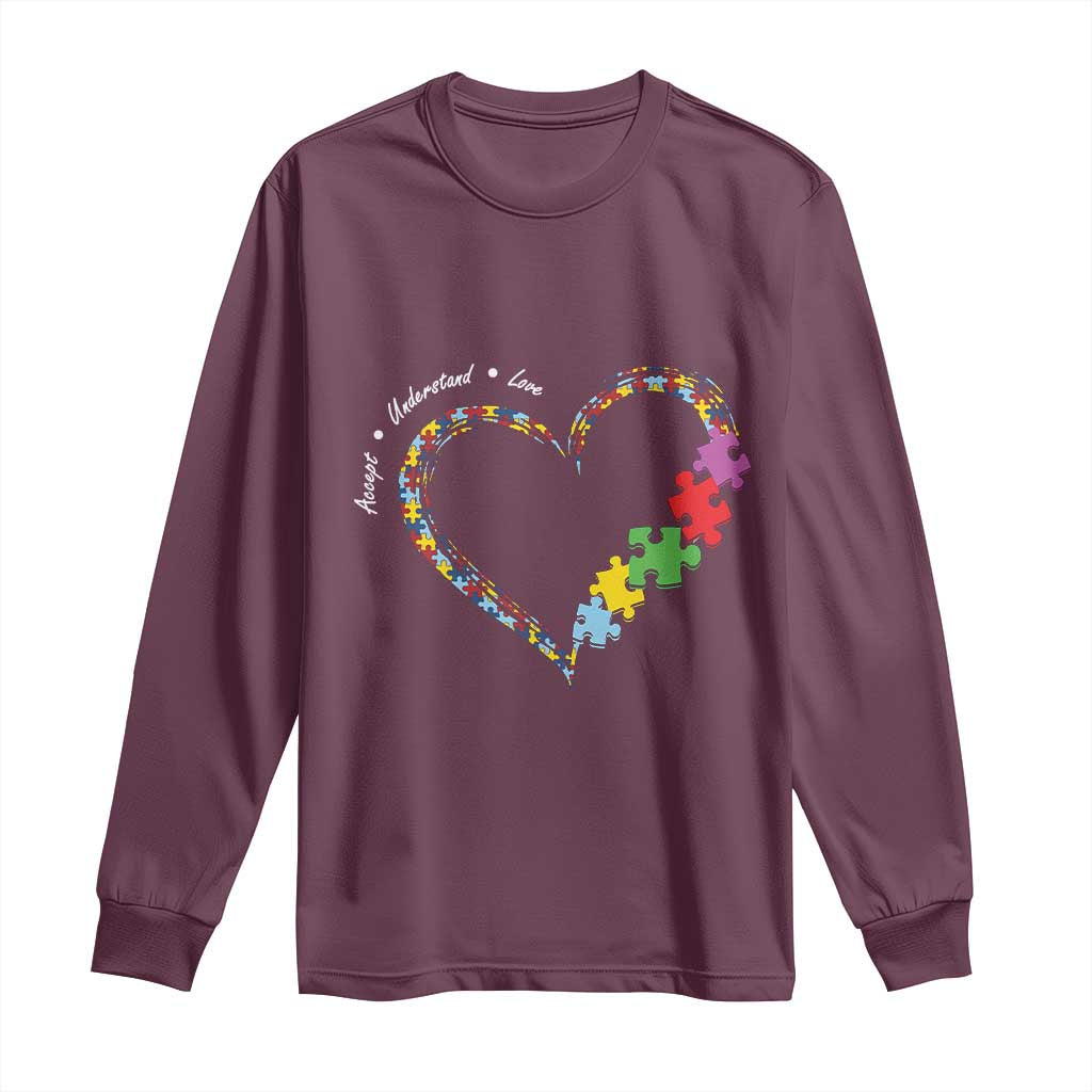 Autism Support Accept Understand Love Long Sleeve Shirt Love Heart Puzzle Pieces