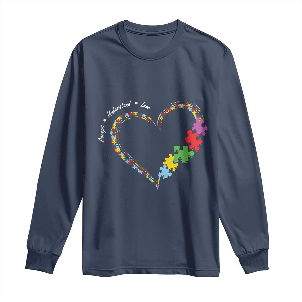 Autism Support Accept Understand Love Long Sleeve Shirt Love Heart Puzzle Pieces